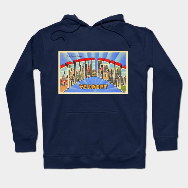 Greetings from Brattleboro Vermont - Vintage Large Letter Postcard Hoodie by Naves